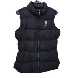 US Polo Assn Black Puffer High Neck USPA Embroidered Logo Vest Women's L